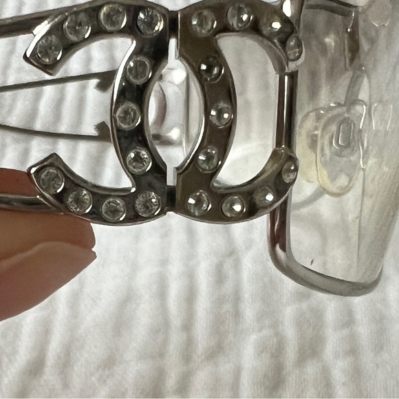Chanel CC Logo Rimless Sunglasses / Glasses Y2K Crystal Logo Silver Frame - Picture 4 of 12
